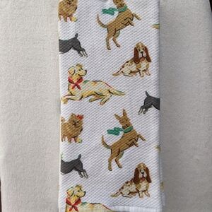 Boston Terrier Various Breed Dog Print Kitchen Towel Set Of Two White Multi NWT